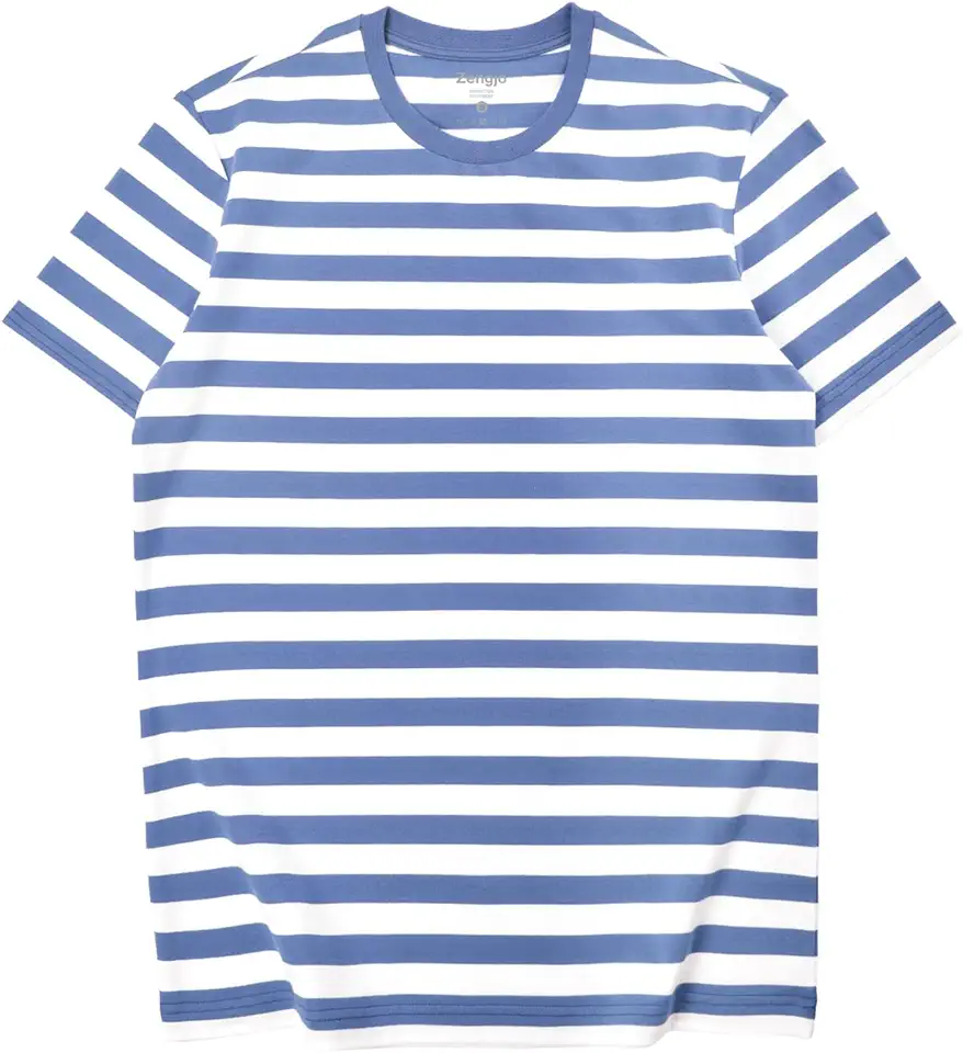 Zengjo Mens Striped T Shirt Cotton Stretch Crewneck Short Sleeve Casual Tee