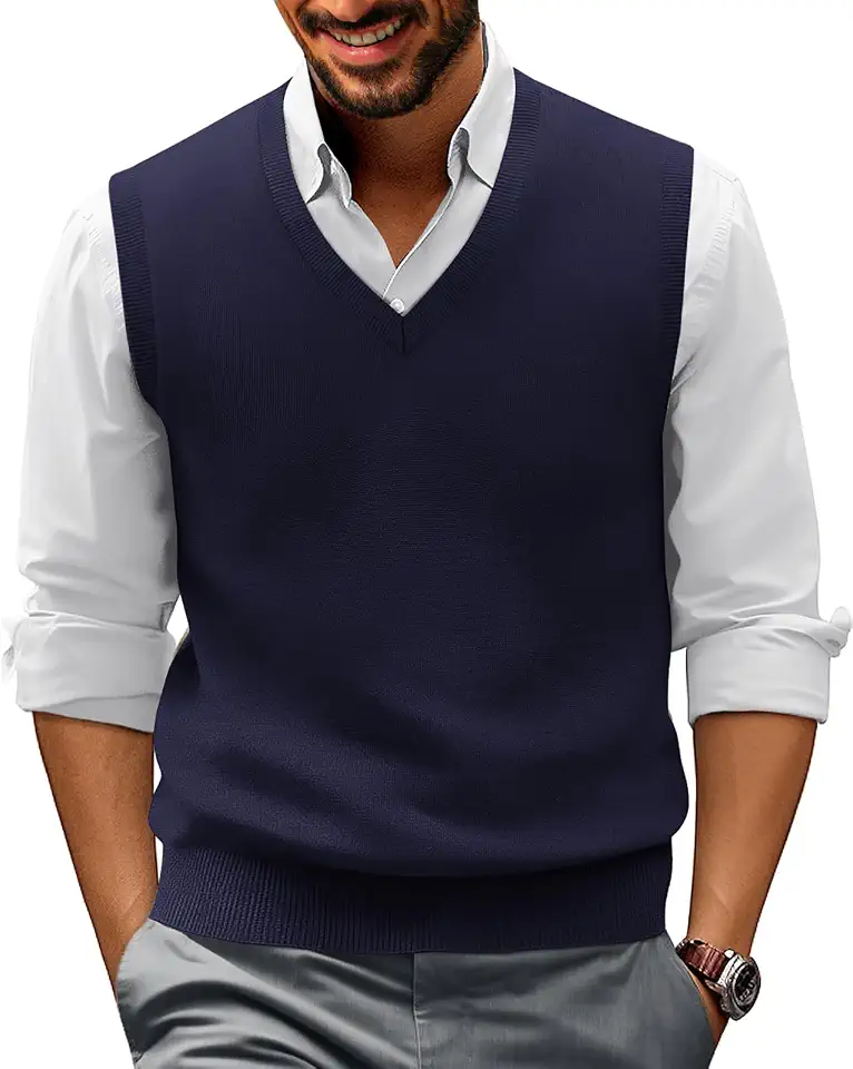 PJ PAUL JONES Men Sweater Vest Casual V Neck Knitted Vests
