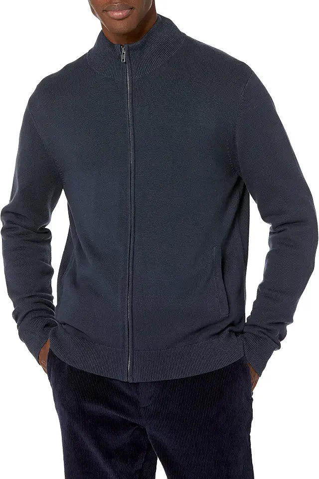 Men's Navy Waffle Knit Zip Cardigan