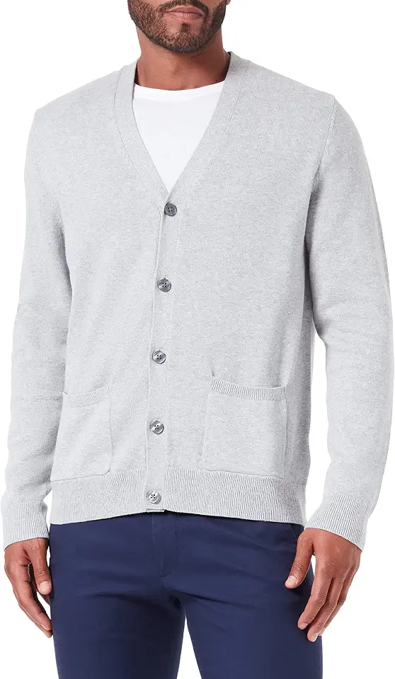 Amazon Essentials Men's V-Neck Cotton Knitted Cardigan Sweater, Ribbed