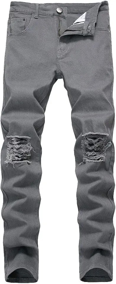 Men's Ripped Distressed Destroyed Straight Fit Washed Denim Jeans