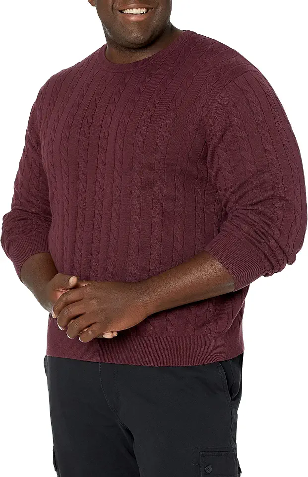 Men's Burgundy Cable Knit Crewneck Sweater
