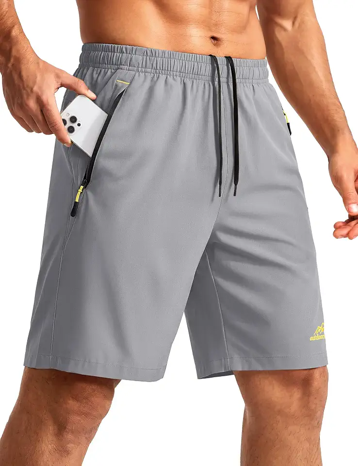 TACVASEN Men's 9" Athletic Workout Shorts with 3 Zipper Pockets Casual Gym
