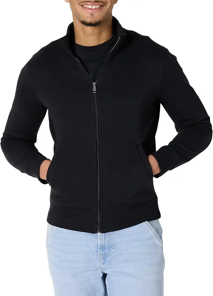 Men's Slim Fit Black Long Sleeve Mock Neck Zip Up Fleece Sweater