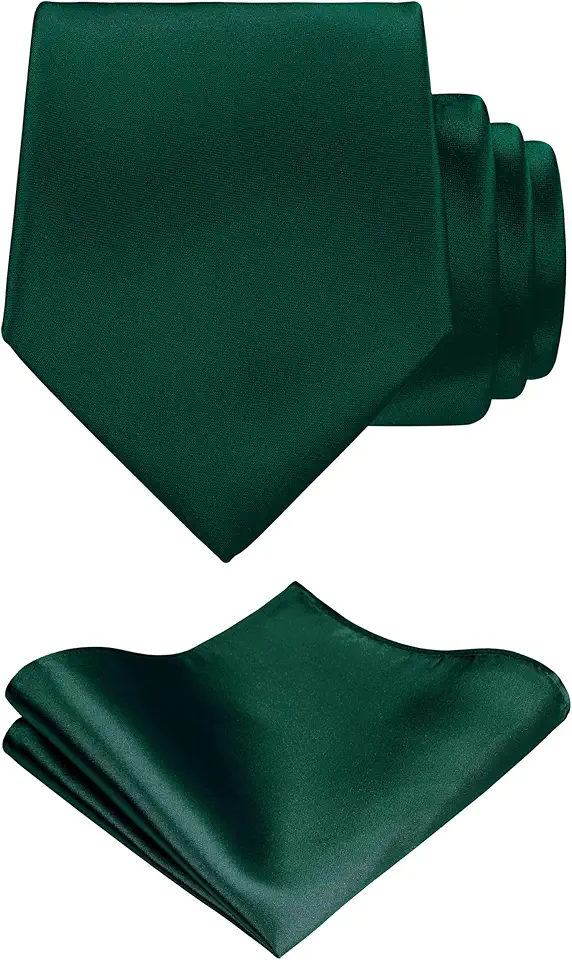 TIE G Solid Satin Woven dyed Color Formal Black Necktie and Pocket Square Sets in Gift Box