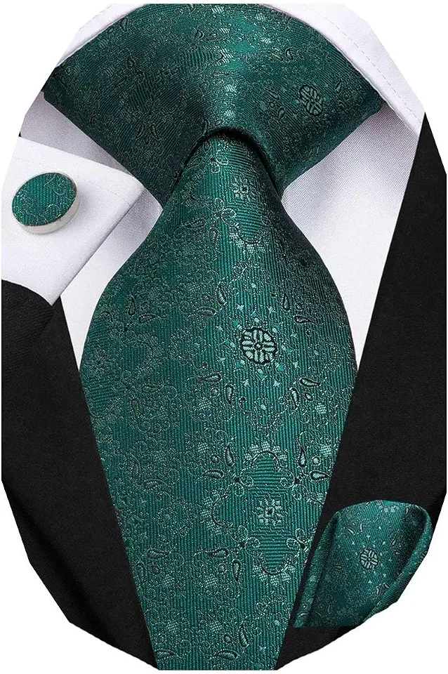 Dubulle Mens Paisley Floral Silk Tie for Men Striped Necktie and Pocket Square Cufflinks Set Wedding Business