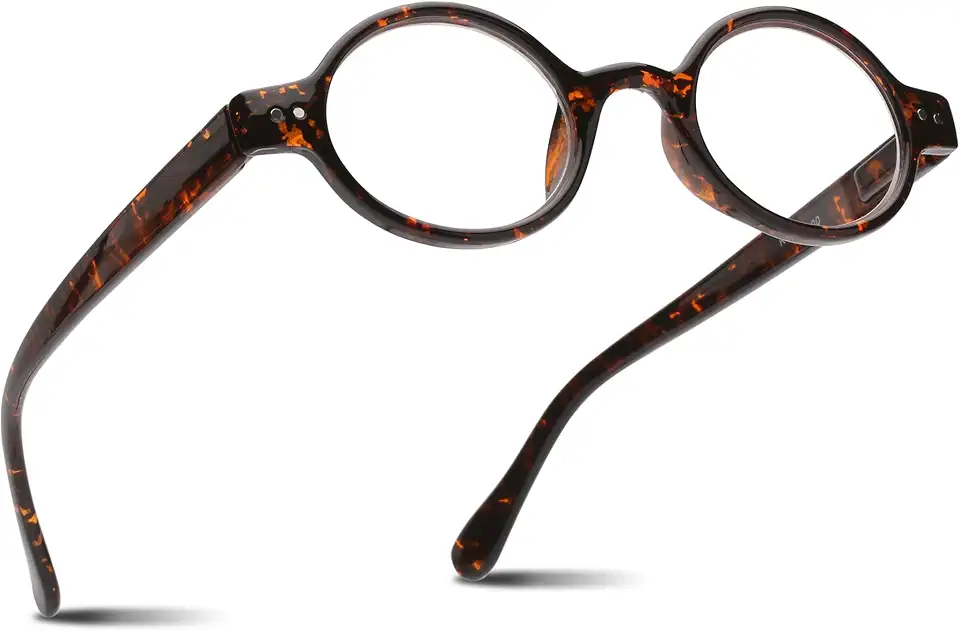 2SeeLife Small Round TR-90 Reading Glasses for Men & Women - Narrow-Medium Fit, Sturdy Frame, Spring Hinges, Retro Readers, Brown Tortoise, +1.75