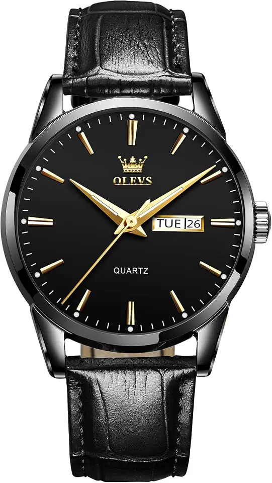QBAIZI Men's Casual Leather Watch, Easy to Read Three-Hand Analog Stainless Steel Watches for Men, Minimalist Day Date Waterproof Luminous Mens Quartz Wristwatch