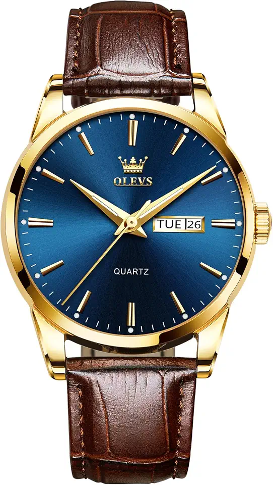 QBAIZI Men's Casual Leather Watch, Easy to Read Three-Hand Analog Stainless Steel Watches for Men, Minimalist Day Date Waterproof Luminous Mens Quartz Wristwatch