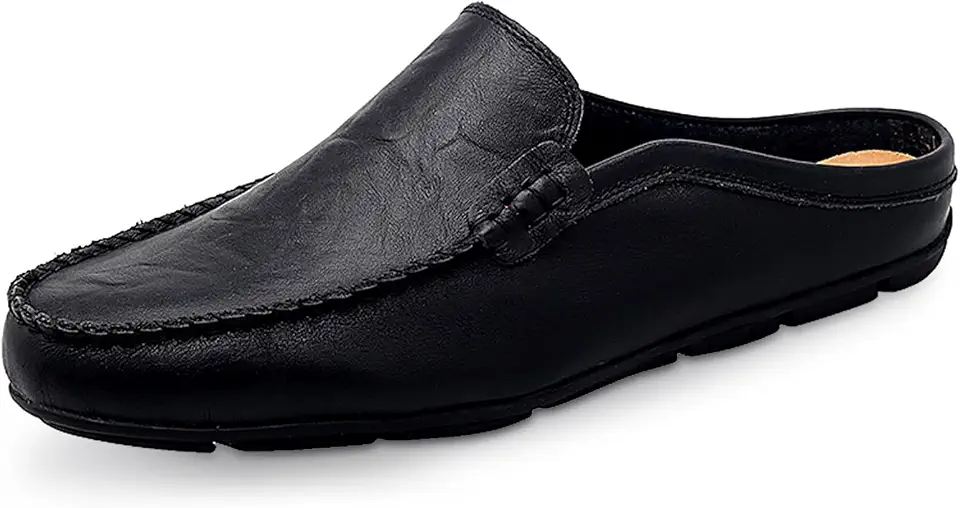 Go Tour Mens Mules Clog Slippers Breathable Punching Leather Slip on Shoes Casual Loafers