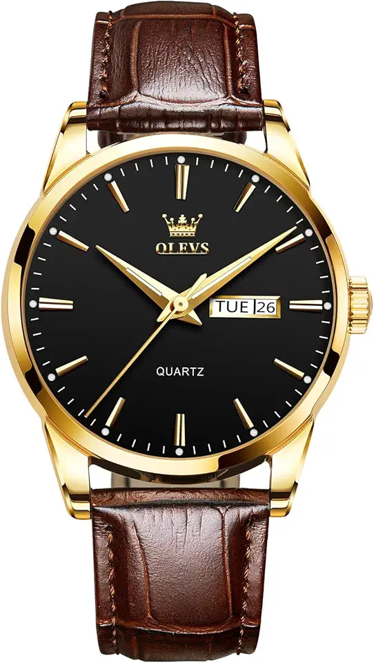 Men's Brown Leather Band Round Dial Dress Watch