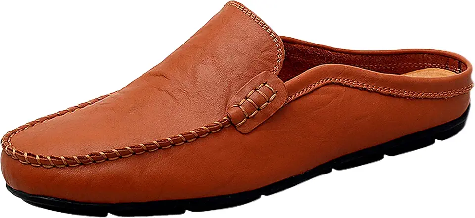 Men's Brown Woven Leather Mules