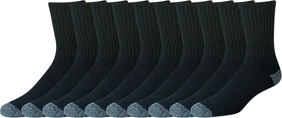 Amazon Essentials Men's Cotton Crew Athletic Moisture Wicking Sports Socks with Cushioned Sole, 10 Pairs
