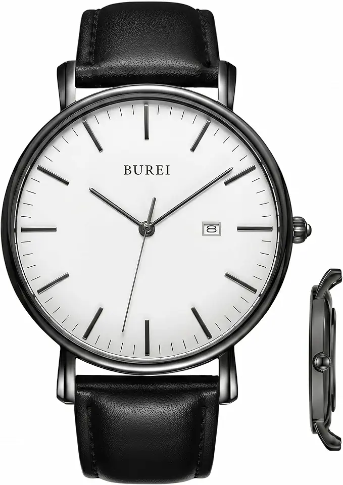 BUREI Men Wrist Watches Fashion Minimalist Thin Analog Quartz Waterproof Watches for Men, Refined Gifts for Men, Boyfriend, Husband, Dad