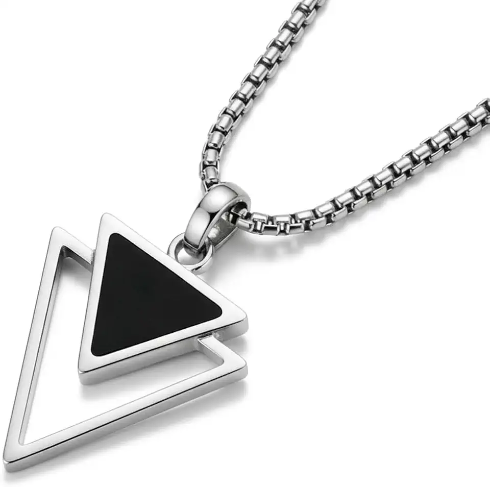 Galis Mens Necklace - Premium Stainless Steel Silver Chain Necklace, Non Tarnish, Chains, Triangle, Cross, Black Enamel, Compass Pendant, Stylish Jewelry - Gift for Him 24"