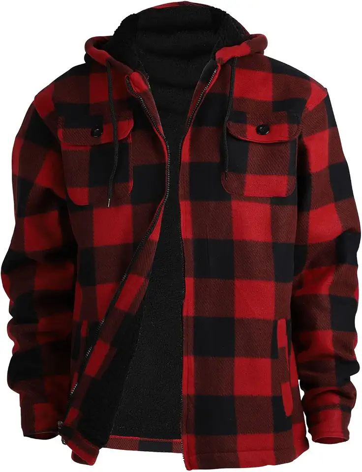 Facitisu Winter Heavy Warm Sherpa Lined Fleece Plaid Flannel Jacket Men Plus Size S-5XL Big&Tall Mens Coat