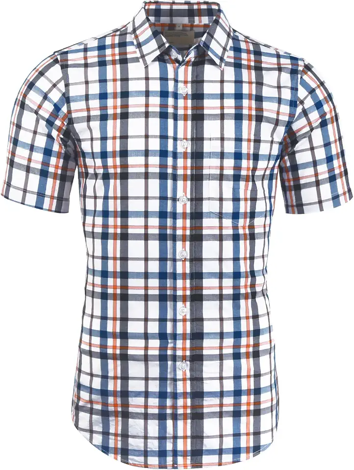 Mens Short Sleeve Casual Plaid Button Down Shirts Work Slim Fit Western Dress Shirt for Men