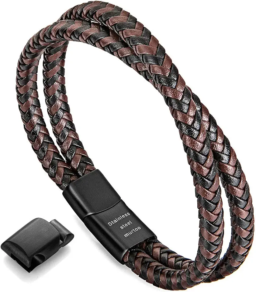 Mens Bracelet Leather Braided, Brown and Black Leather Bracelet for Men