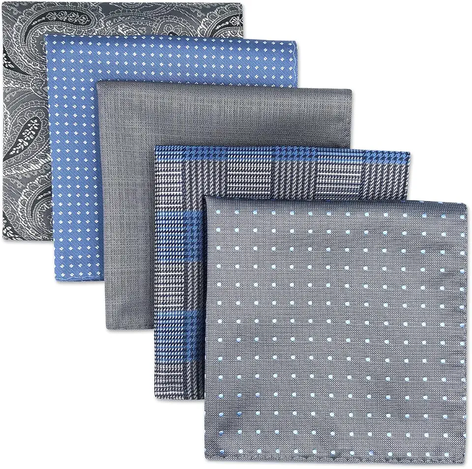 SHLAX&WING 5 Pieces Assorted Mens Silk Pocket Square Set Handkerchiefs