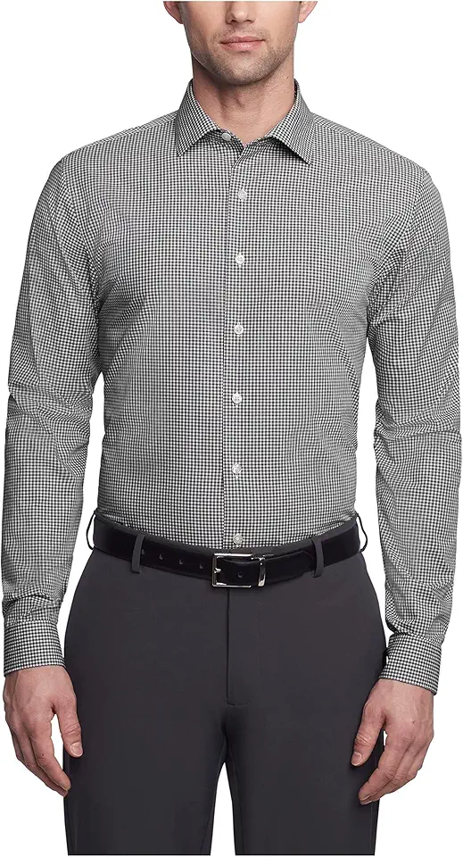 Men's Slim Fit Grey Striped Long Sleeve Spread Collar Dress Shirt
