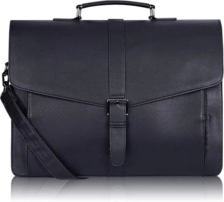 Men's Black Leather Laptop Briefcase