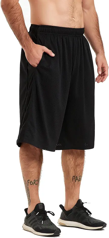 HQUEC Men's 12" Long Basketball Athletic Shorts Below Knee Loose-Fit