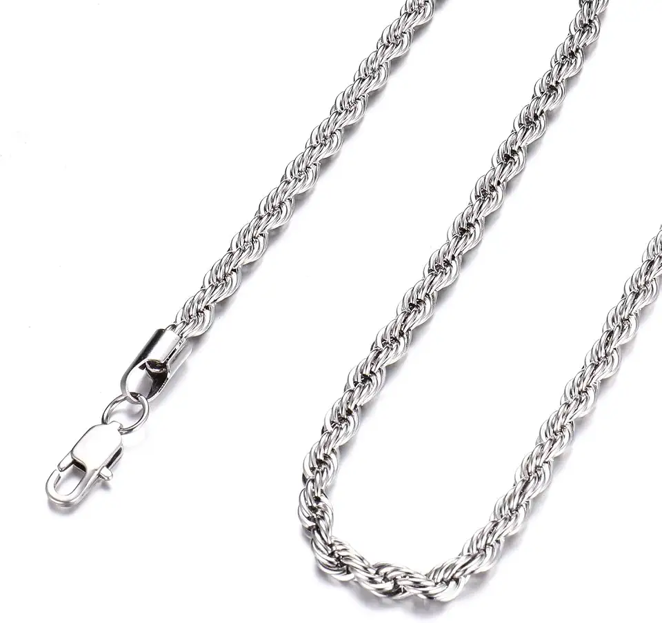 FEEL STYLE Stainless Steel & 925 Sterling Silver Twist Rope Chain for Men