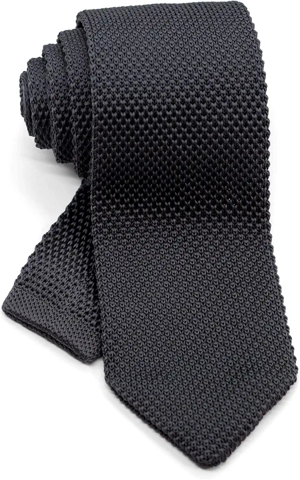 Men's Pointed Knit Tie Necktie Width 2.75 inches Washable Solid Color Dark Grey Gray Charcoal