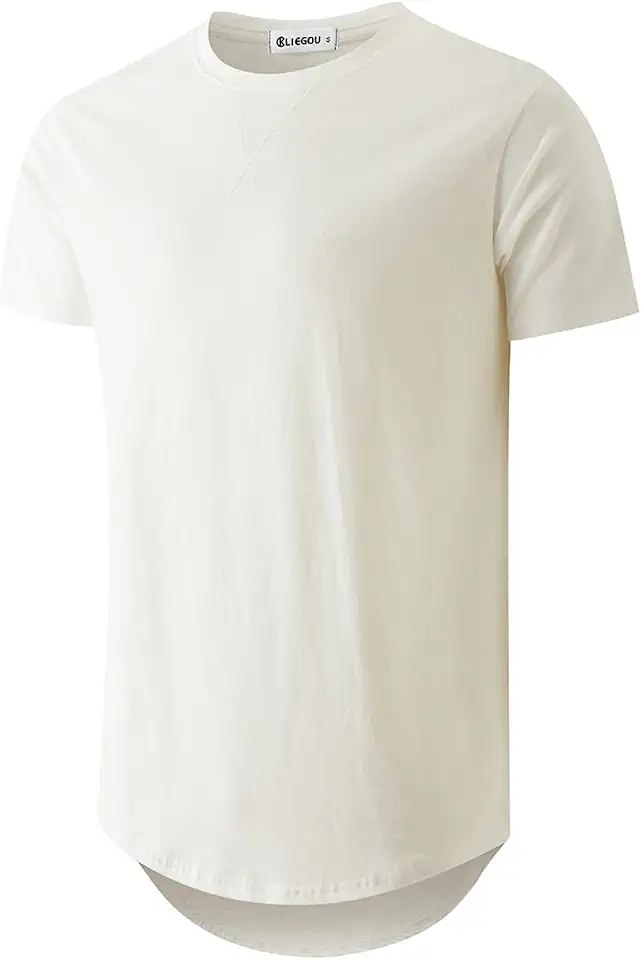 KLIEGOU Men's 100% Cotton Longline T-Shirt, Pre-Shrunk Soft