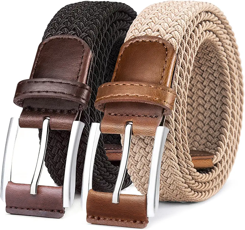 BULLIANT Woven Braided Stretch Web Belt 2Pack for Men 1 3/8"-Gift Boxed