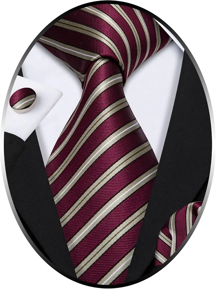 Barry.Wang Striped Men Ties Set Silk Necktie Handkerchief Cufflinks