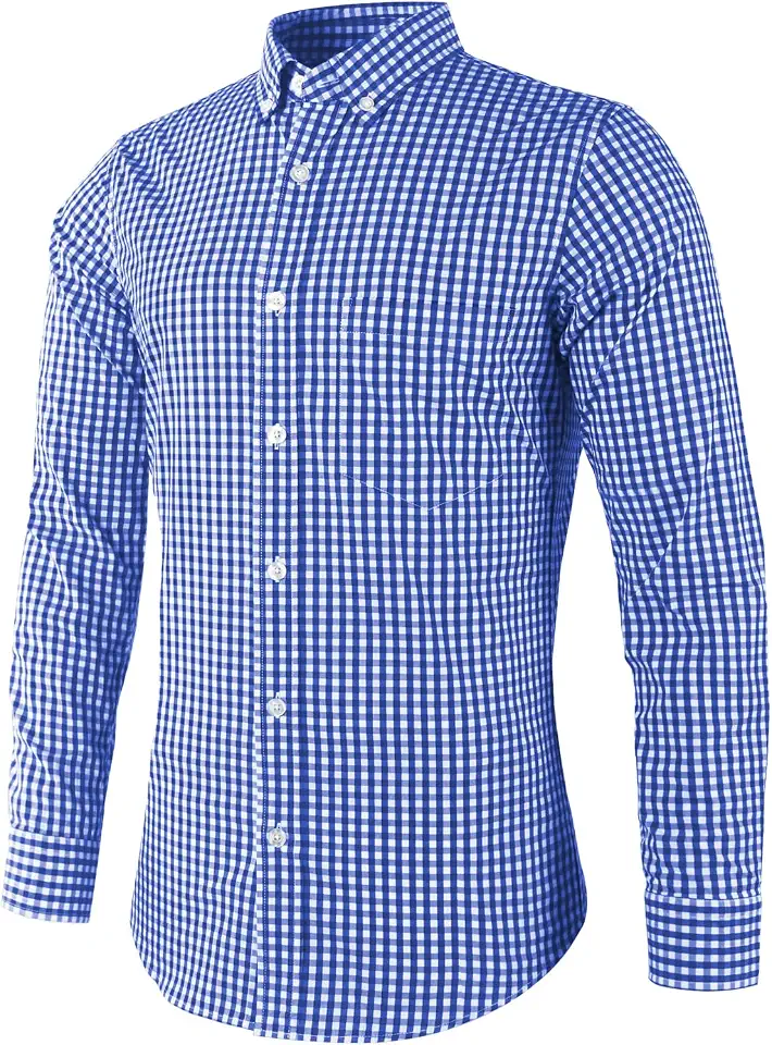 Men's Plaid Casual Slim Fit Long Sleeve Button Down Dress Shirts