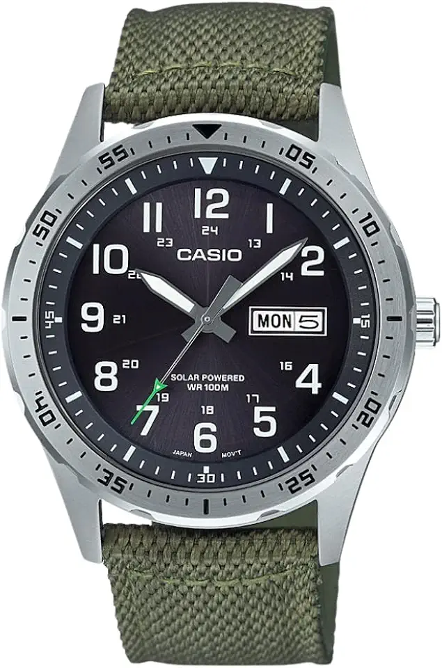 Casio MTPS120L Series | Unisex Analog Watch | 100M WR | Stainless Steel Case | 3 Hand Analog (HR, Min, SEC) | Date Display | Low Battery Alert | Military Styling | Solar Powered