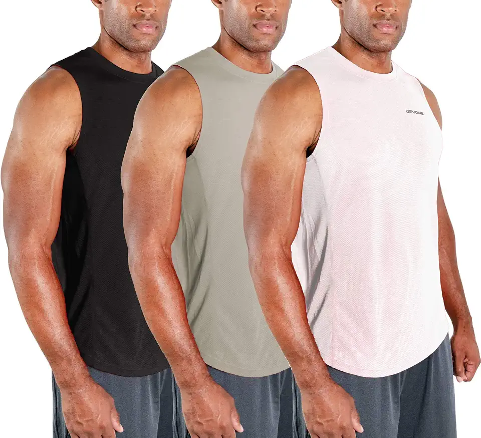 DEVOPS 3 Pack Men's Tank Tops Sleeveless Muscle Shirts Dry Fit Mesh Workout