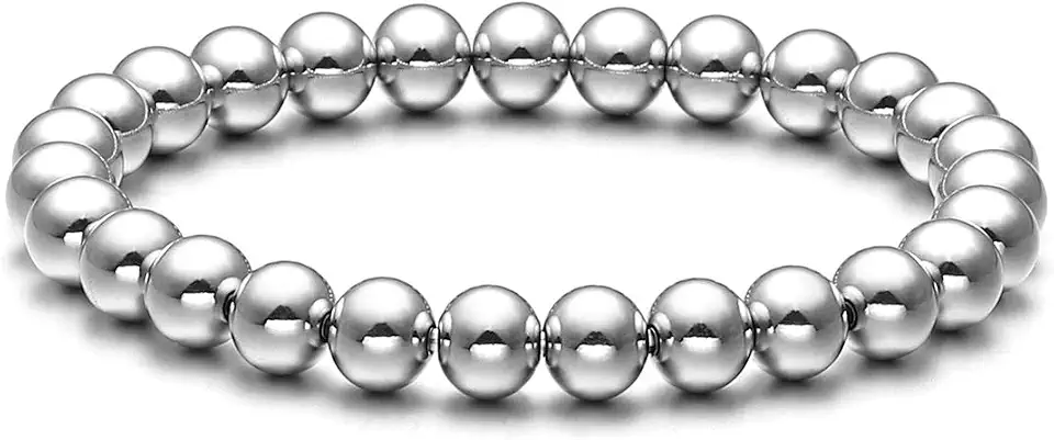 Jovivi Mens Womens Stainless Steel 8mm Silver Gold Round Ball Beads Beaded Elastic Bracelet