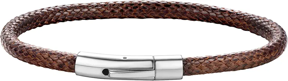 Recycled Claim Standard 100 ChainsHouse Personalized Mens Leather Wrist Cuff Bracelets with Custom Beads, Waterproof Wax Rope Braided Cord Bracelet Engraved with Names for Men Women, 7-8.7 inch Length, Send Gift Box
