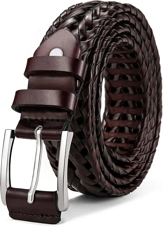 BULLIANT Mens Leather Braided Woven Golf Belts Holeless 1 3/8"-Gift Boxed