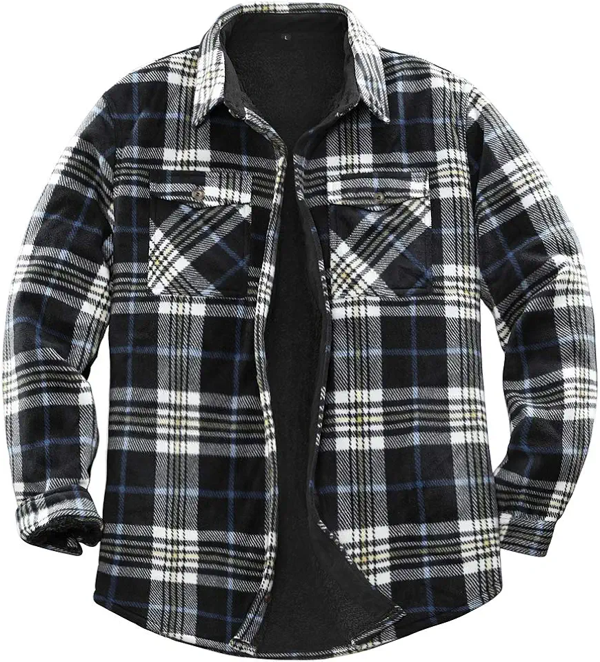 ZENTHACE Men's Warm Sherpa Lined Plaid Shirt Jacket