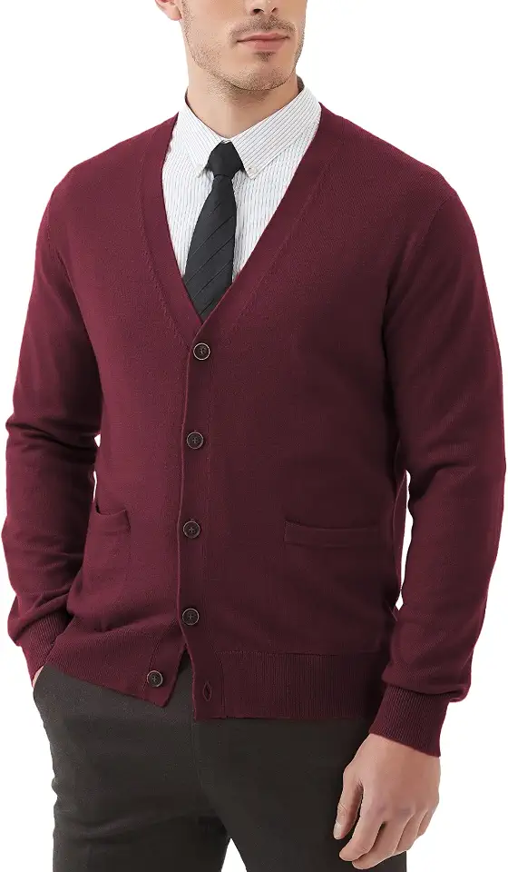 Global Recycled Standard Kallspin Men's Cardigan Sweaters Wool Blend V Neck Button Down Sweaters with Pockets