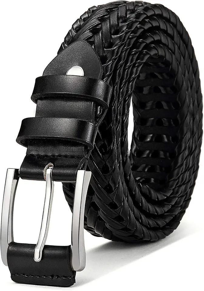 Men's Black Braided Leather Belt