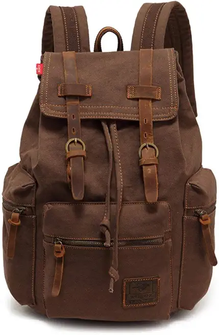 koolehaoda Vintage Canvas Backpack Rucksack Unisex Casual Backpack for 12-17" Laptop Backpack Travel Camping Hiking Bag (L-Coffee)