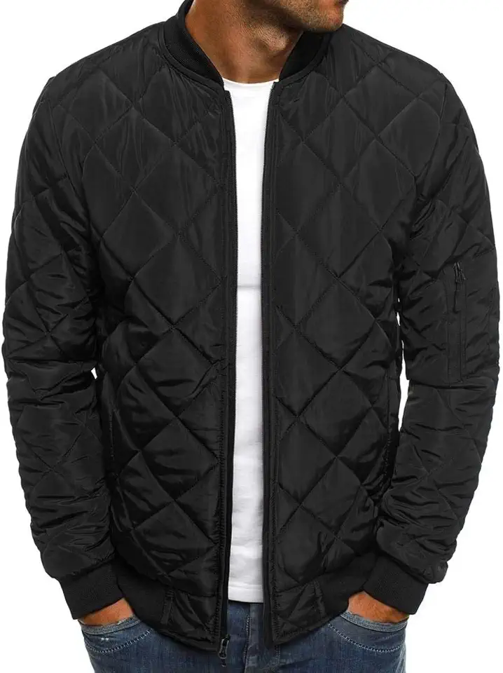 Mens Bomber Jackets Diamond Quilted Fall Winter Rib Varsity Lightweight Coat