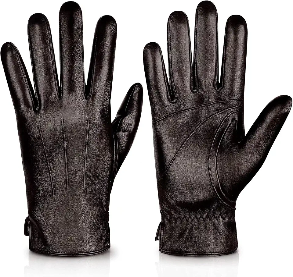 Alepo Genuine Sheepskin Leather Gloves for Men, Winter Warm Touchscreen Texting Cashmere Lined Driving Motorcycle Gloves