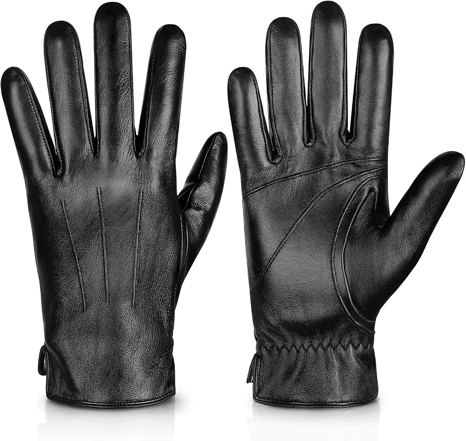 Genuine Sheepskin Leather Gloves for Men, Winter Warm Touchscreen Texting Cashmere Lined Driving Motorcycle Gloves