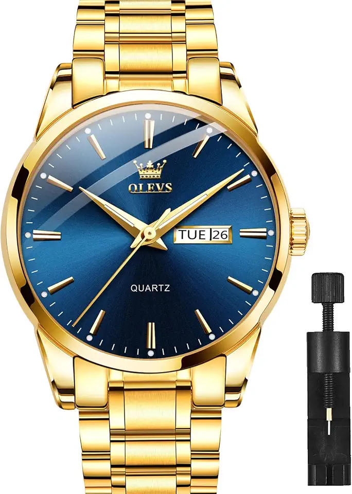 OLEVS Luxury Men's Watch Big Face Stainless Steel Gold Watch with Day Date