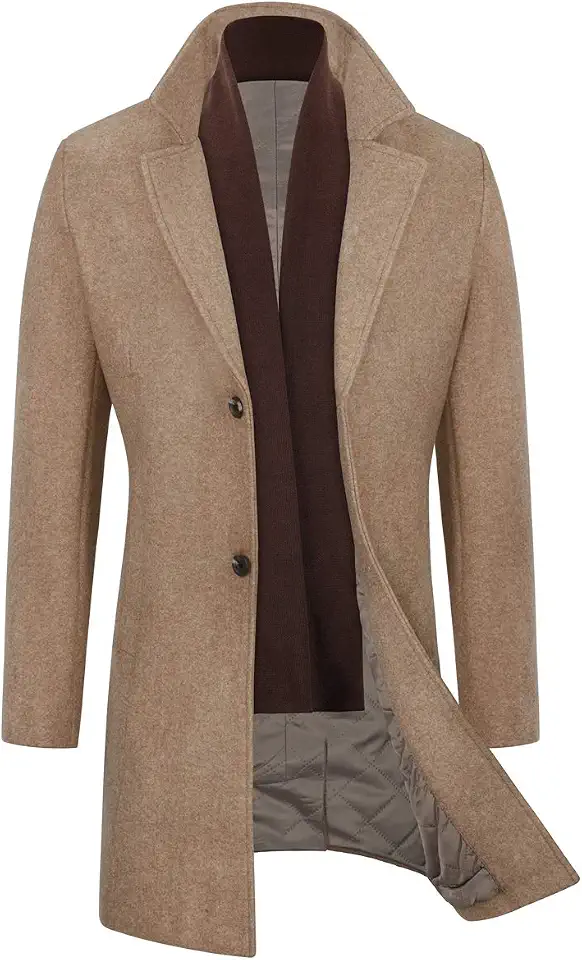 Global Recycled Standard WULFUL Men Wool Trench Coat Slim Fit Winter Coat