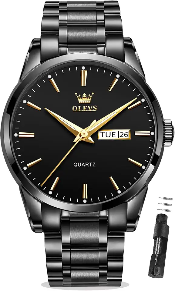 OLEVS Luxury Men's Watch Big Face Stainless Steel Gold Watch with Day Date