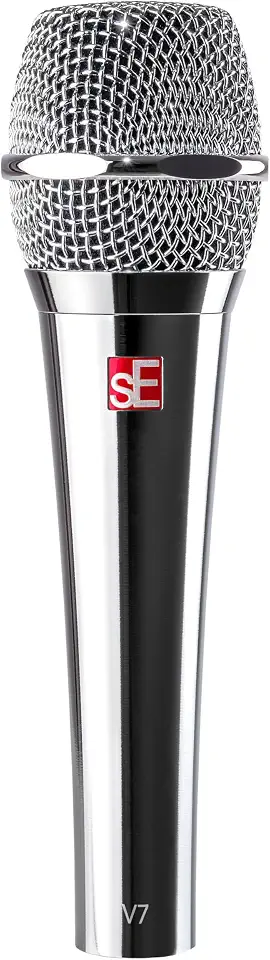 SE ELECTRONICS V7 Dynamic Microphone for Singing, Speech & Studio Recording - XLR Handheld Professional Microphone with Supercardioid Aluminum Voice Coil for Huge Gain Before Feedback - Chrome