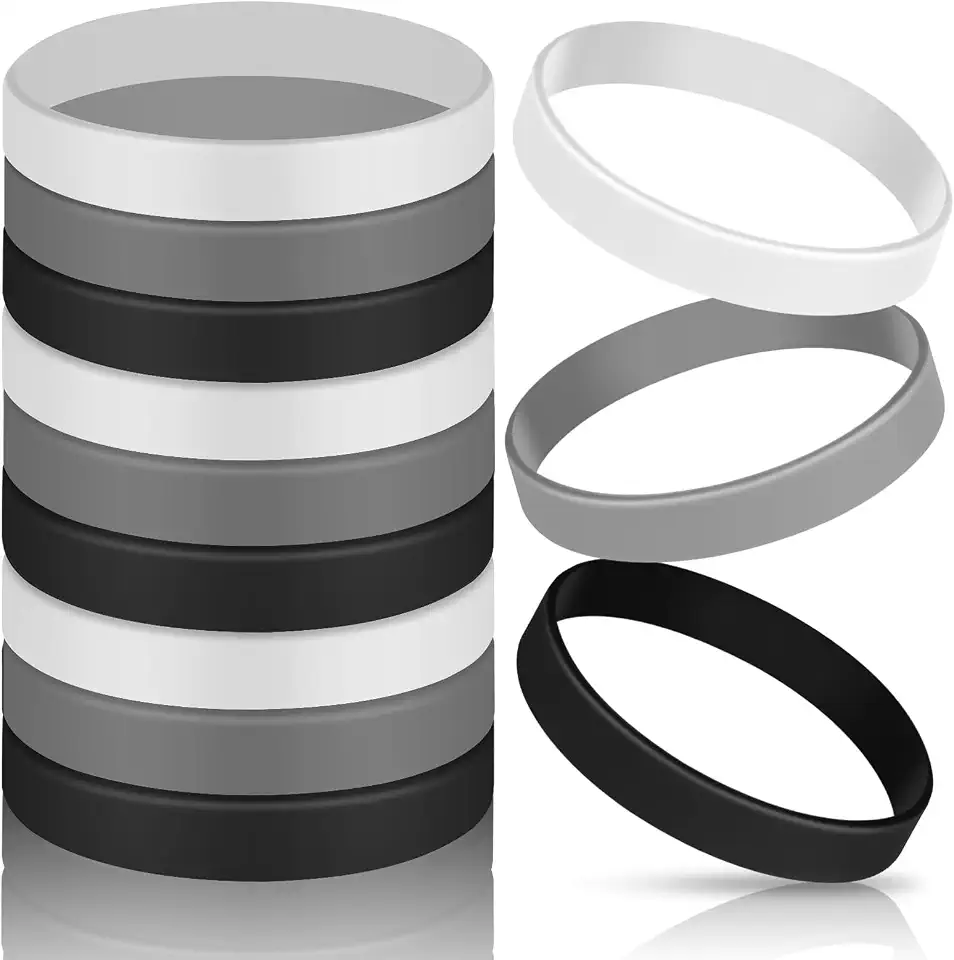 Jovitec 12 Pcs Rubber Silicone Bracelets Wristbands Bulk, Black White Gray