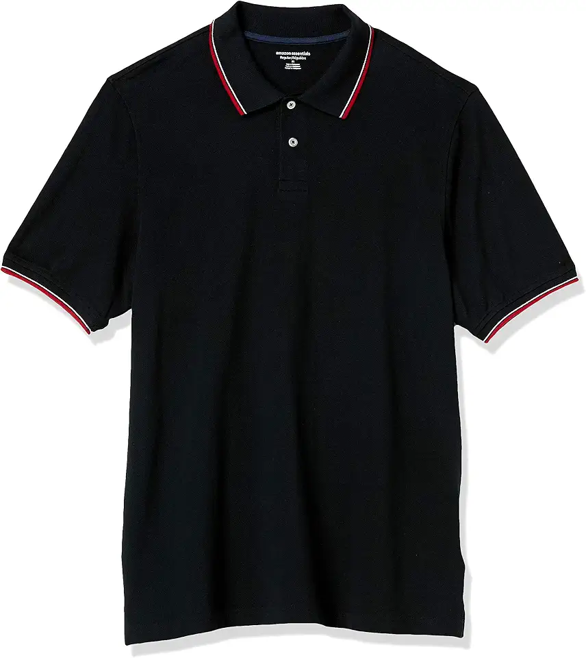 Men's Black White Tipped Button Knit Polo Shirt